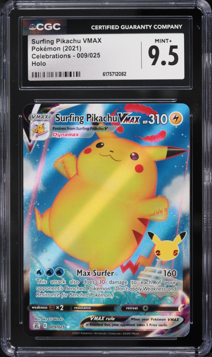2021 Pokemon Sword & Shield Celebrations Full Art Surfing Pikachu VMAX #9 CGC 9.5 MINT+