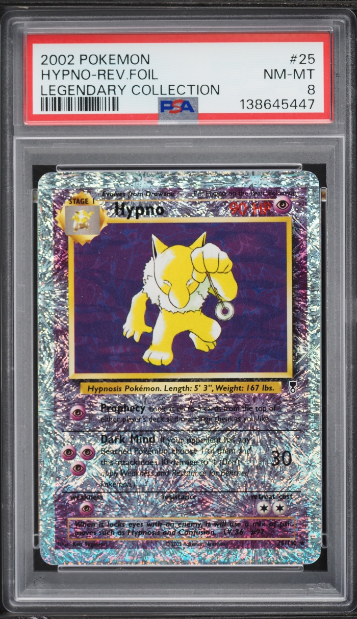 2002 Pokemon Legendary Collection Reverse Holo Hypno #25 PSA 8 NM-MT