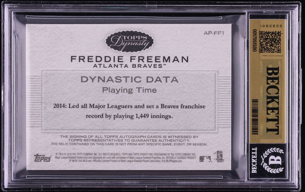 2016 Topps Dynasty Freddie Freeman MLB LOGO PATCH AUTO 1/1 #APFF1 BGS 10 PRISTINE - Photo 2