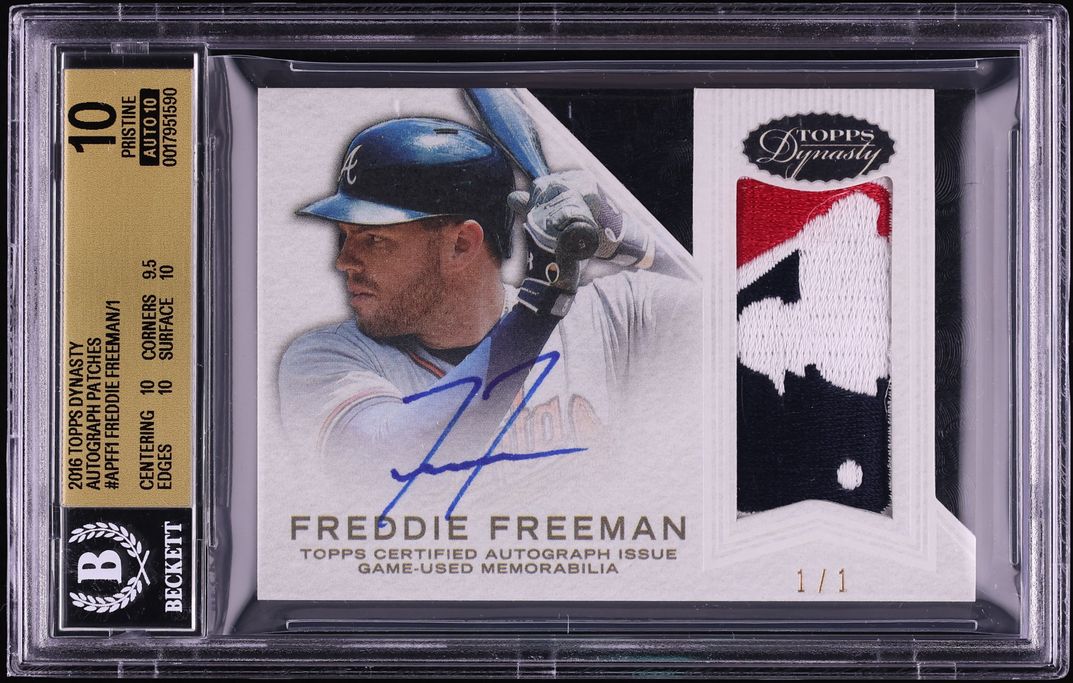 2016 Topps Dynasty Freddie Freeman MLB LOGO PATCH AUTO 1/1 #APFF1 BGS 10 PRISTINE