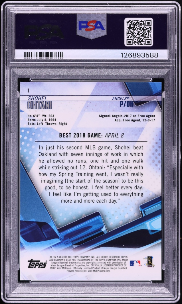 2018 Bowman's Best Gold Refractor Shohei Ohtani ROOKIE /50 #1 PSA 10 GEM MINT