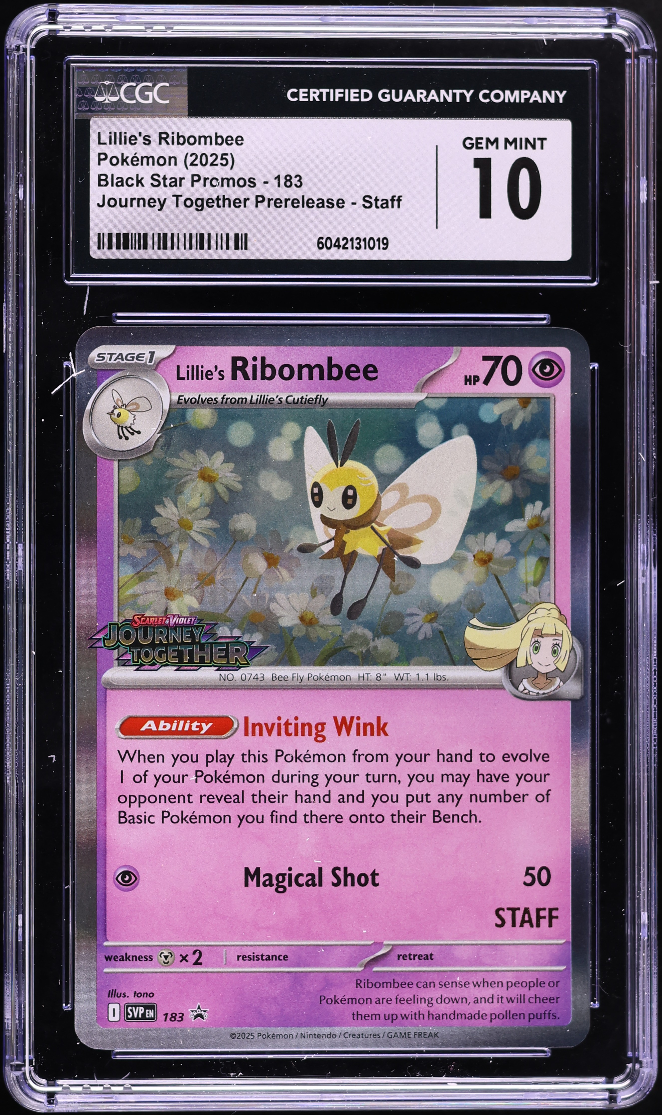2025 Pokemon SV Promo Journey Together Prerelease Staff Lillie's Ribombee #183 CGC 10 GEM MINT