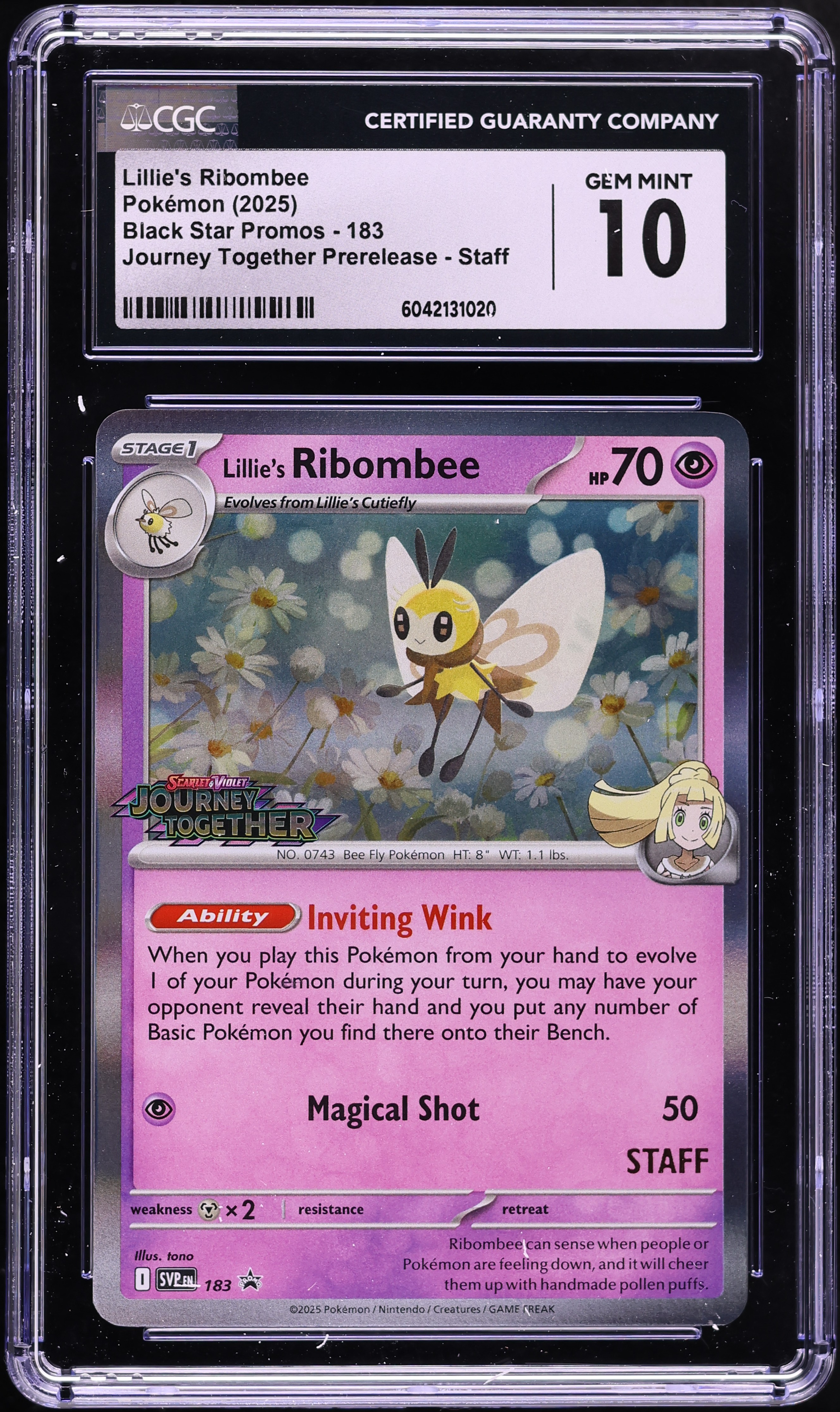 2025 Pokemon SV Promo Journey Together Prerelease Staff Lillie's Ribombee #183 CGC 10 GEM MINT