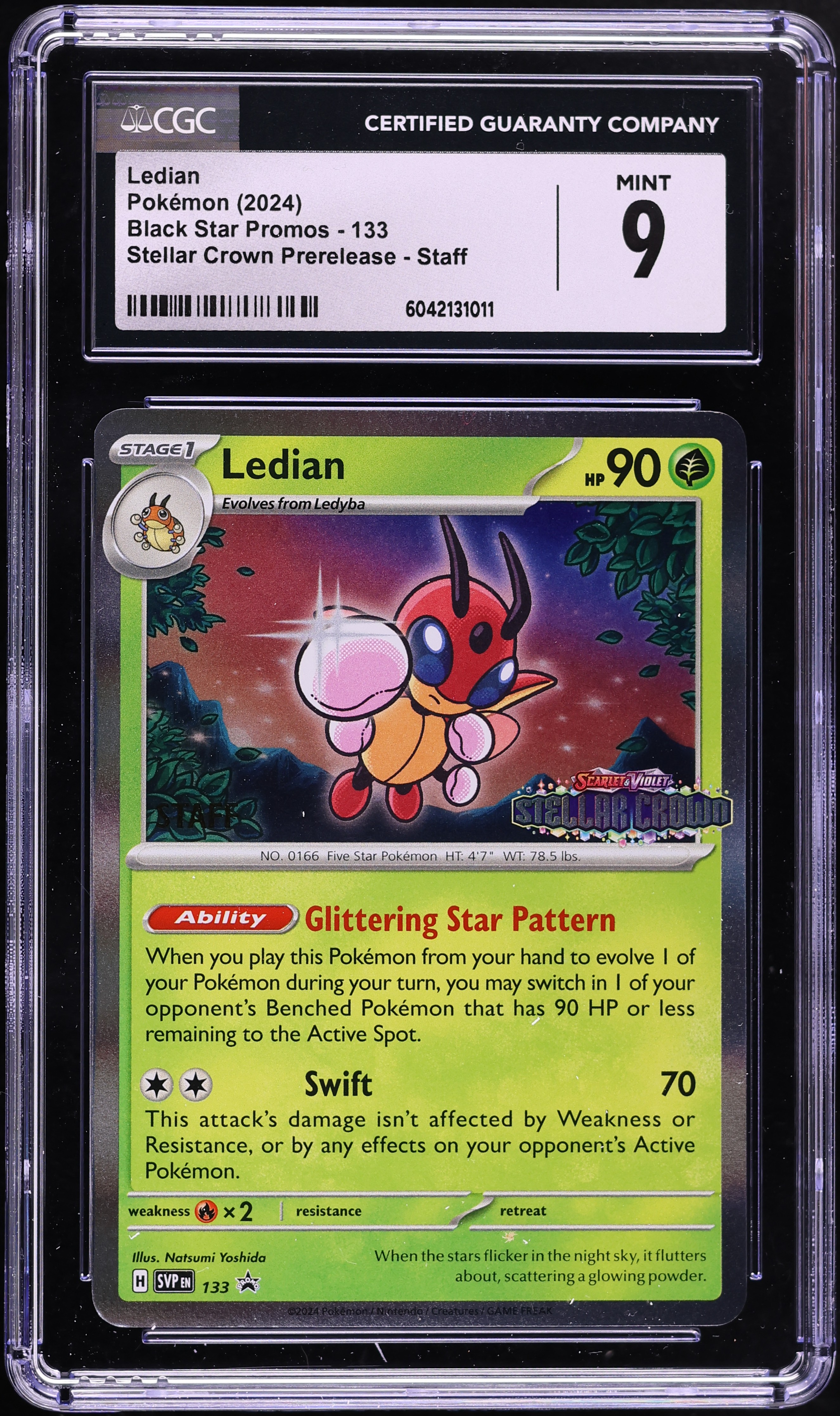 2024 Pokemon Scarlet & Violet Promo Stellar Crown Prerelease Staff Ledian #133 CGC 9 MINT