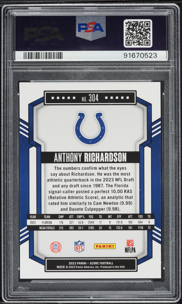 2023 Score Football Anthony Richardson ROOKIE #304 PSA 10 GEM MINT
