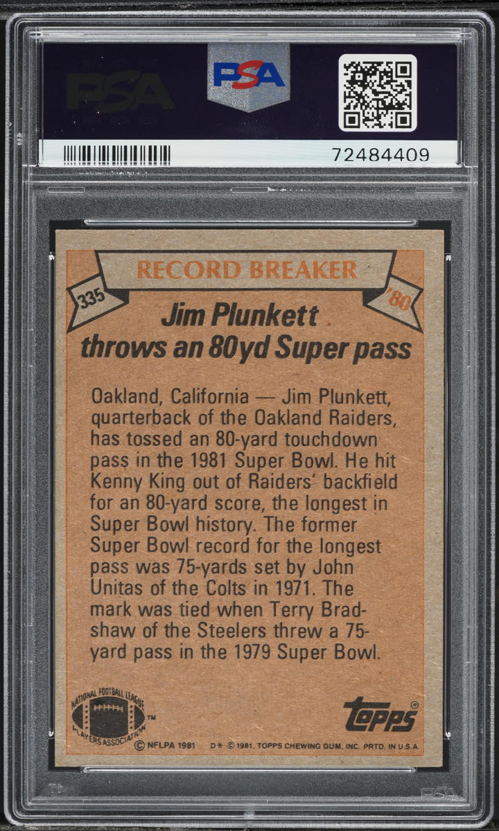 1981 Topps Football Jim Plunkett #335 PSA 6 EXMT