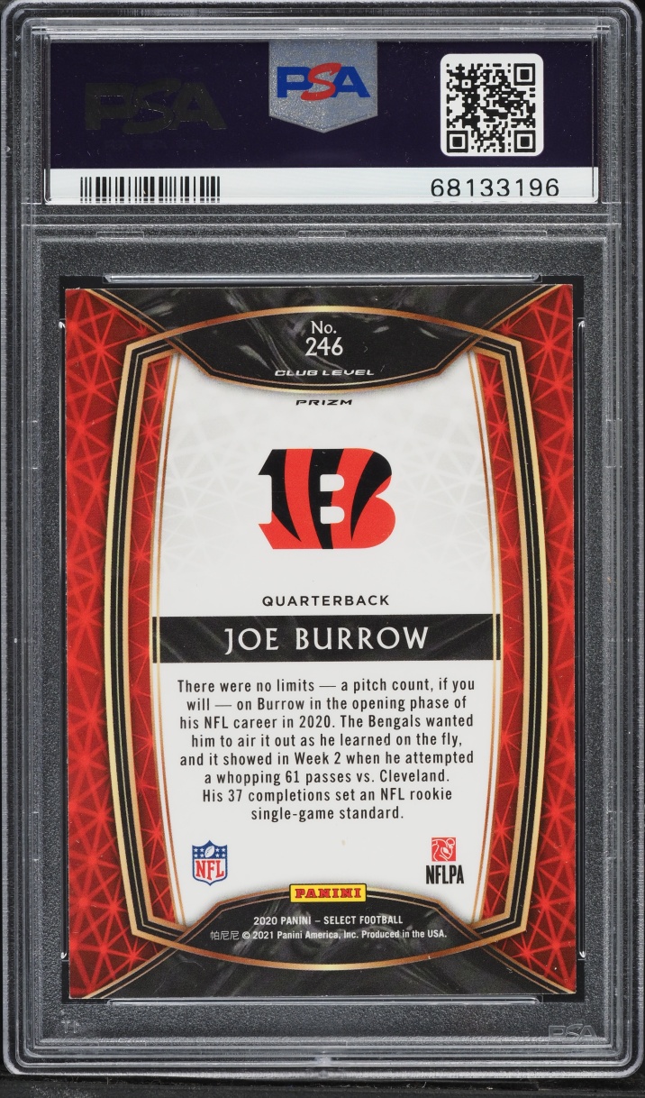 2020 Select Club Level Silver Prizm Joe Burrow ROOKIE #246 PSA 9 MINT