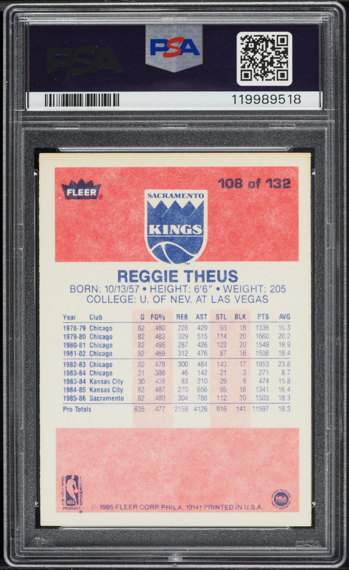 1986 Fleer Basketball Reggie Theus #108 PSA 6 EXMT