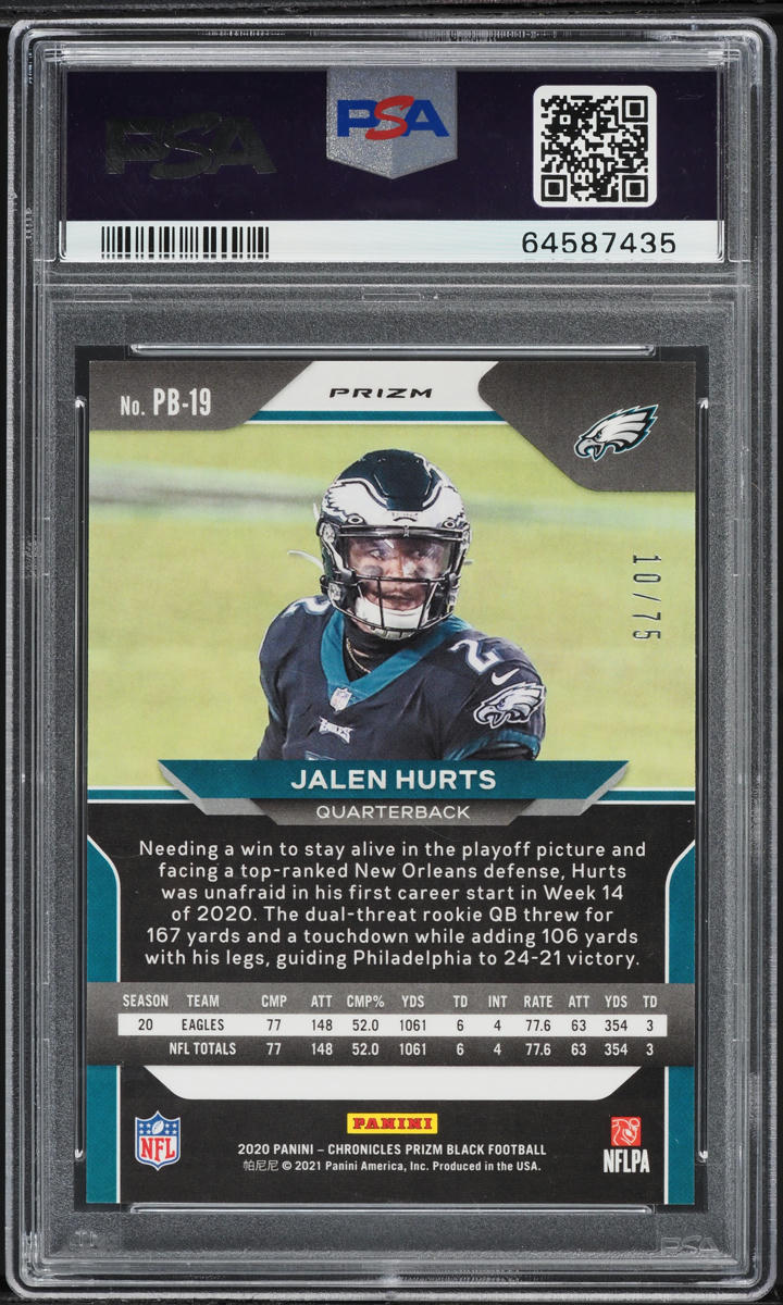 2020 Panini Chronicles Prizm Black Orange Jalen Hurts ROOKIE /75  #PB-19 PSA 10
