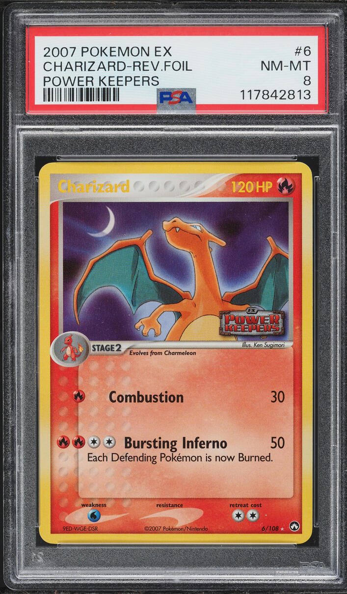 2007 Pokemon EX Power Keepers Reverse Holo Charizard #6 PSA 8 NM-MT