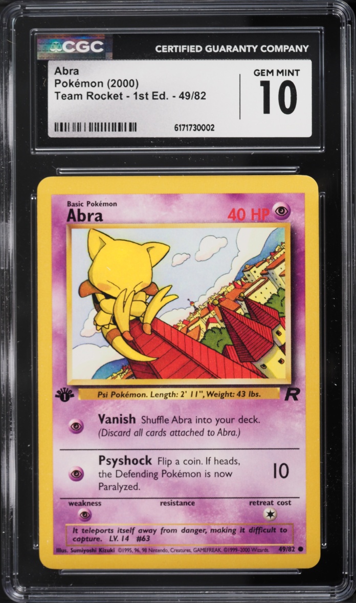 2000 Pokemon Team Rocket 1st Edition Abra #49 CGC 10 GEM MINT