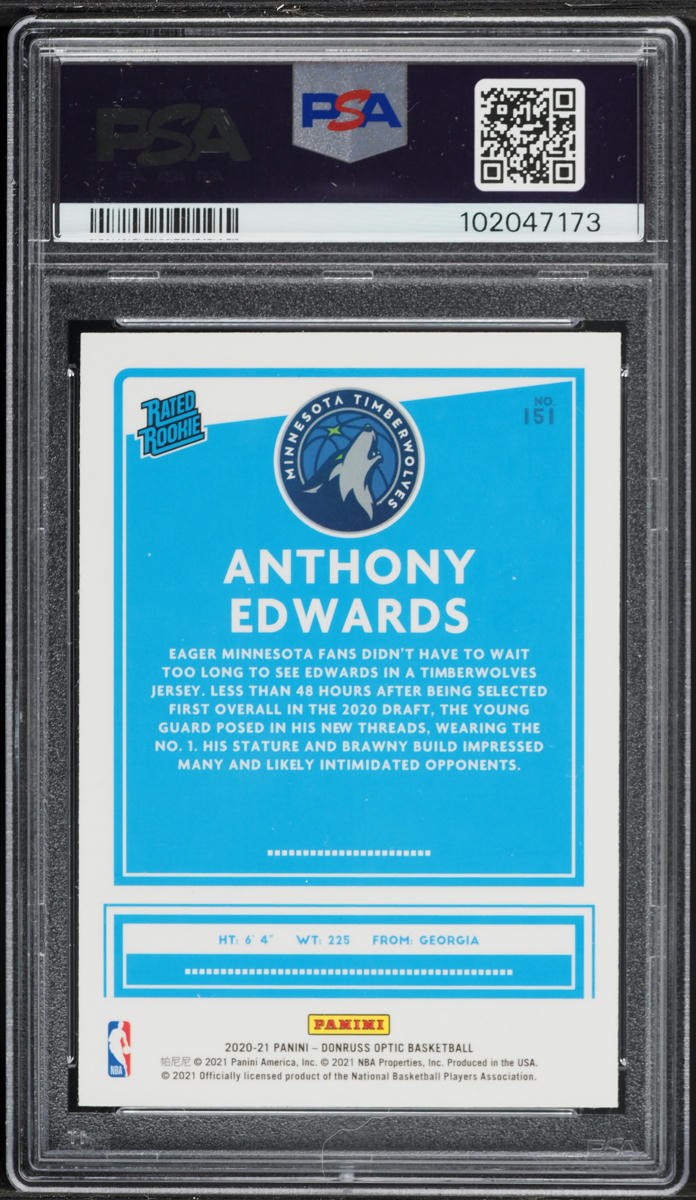 2020 Donruss Optic Anthony Edwards ROOKIE #151 PSA 9 MINT