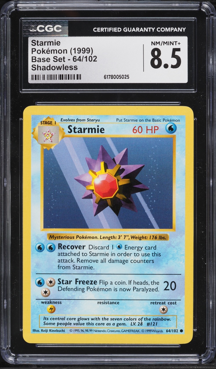 1999 Pokemon Base Set Shadowless Starmie #64 CGC 8.5 NM-MT+