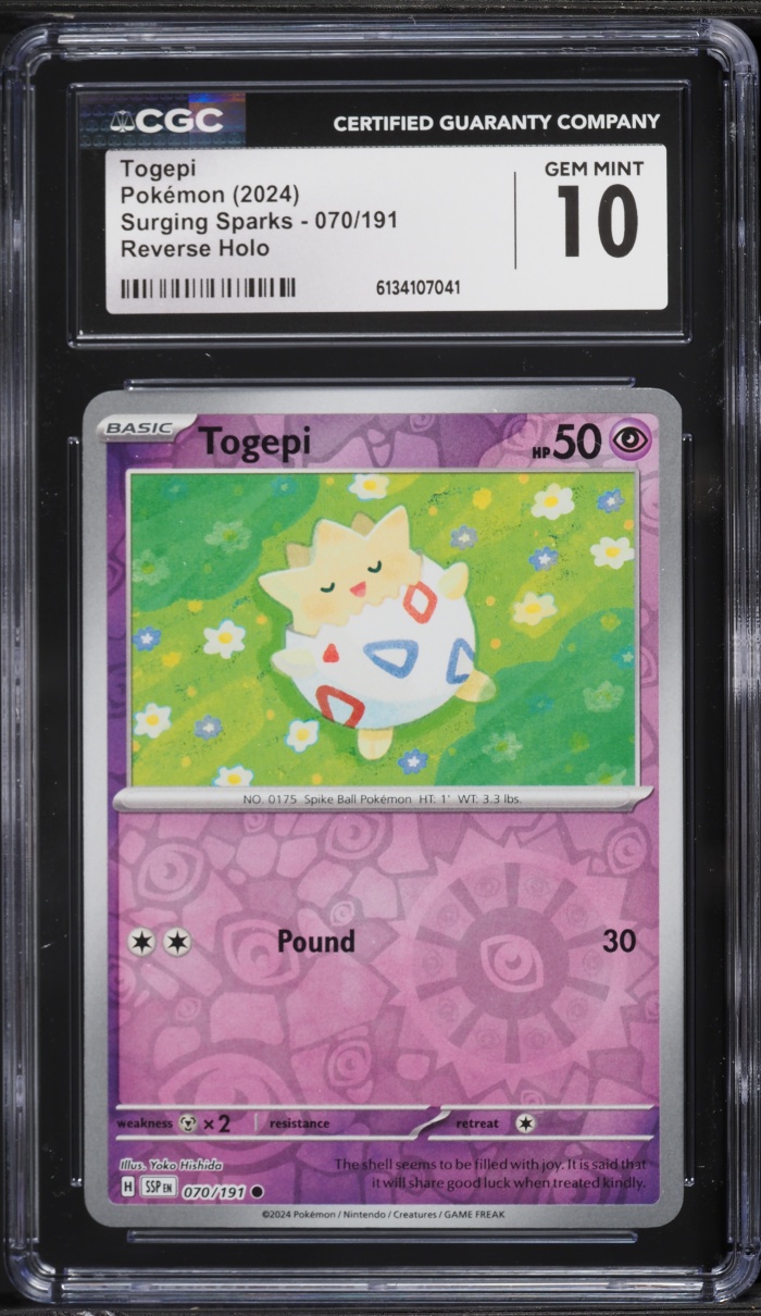2024 Pokemon Scarlet & Violet Surging Sparks Reverse Holo Togepi #70 CGC 10 GEM MINT