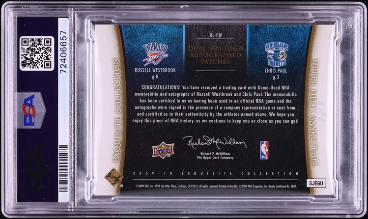 2009 Exquisite Dual Russell Westbrook Chris Paul NBA LOGOMAN PATCH AUTO DNA 9 1/1 #DL-PW PSA 5 - Photo 2