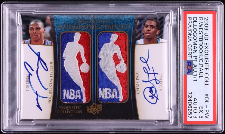 2009 Exquisite Dual Russell Westbrook Chris Paul NBA LOGOMAN PATCH AUTO DNA 9 1/1 #DL-PW PSA 5