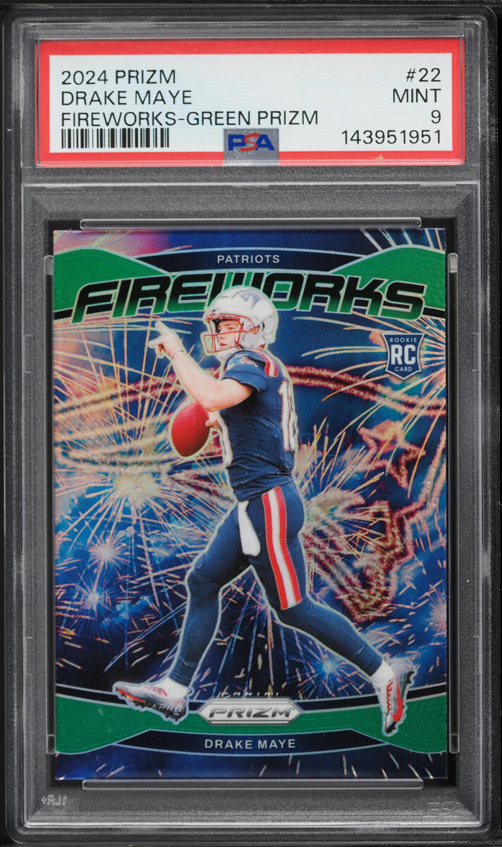 2024 Panini Prizm Fireworks Green Drake Maye ROOKIE #22 PSA 9 MINT