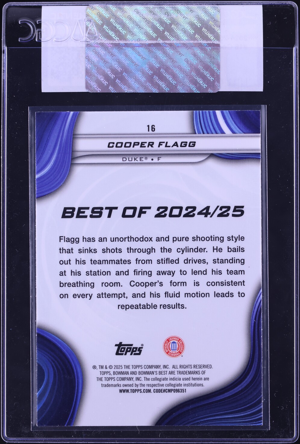 2024 Bowman Chrome University Cooper Flagg ROOKIE #16 CGC AUTH