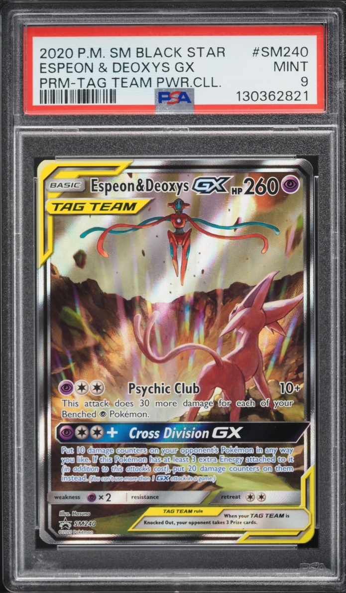 2020 Pokemon Sun & Moon Promo Tag Team Powers Full Art Espeon Deoxys GX #SM240 PSA 9 MINT