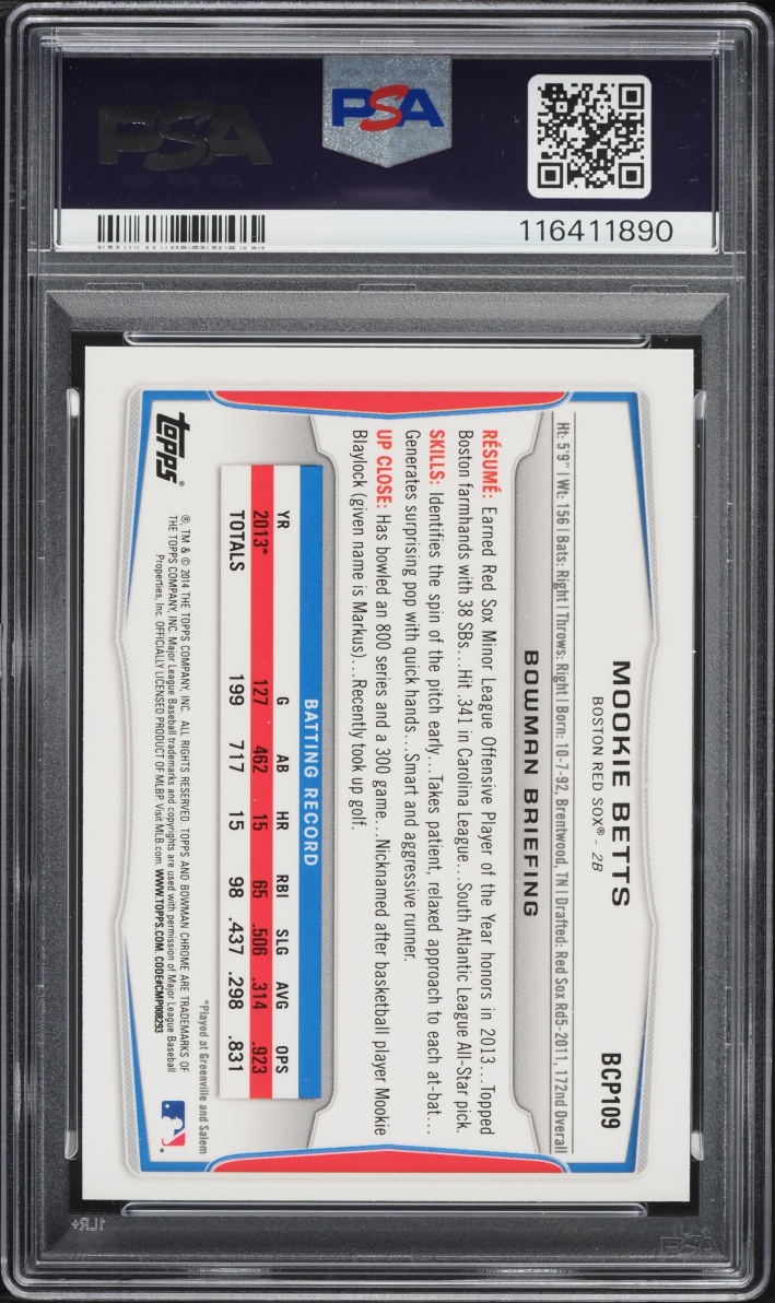 2014 Bowman Chrome Mookie Betts PROSPECT #BCP109 PSA 10 GEM MINT
