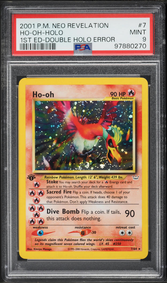 2001 Pokemon Neo Revelation 1st Edition Double Holo Error Ho-Oh #7 PSA 9 MINT