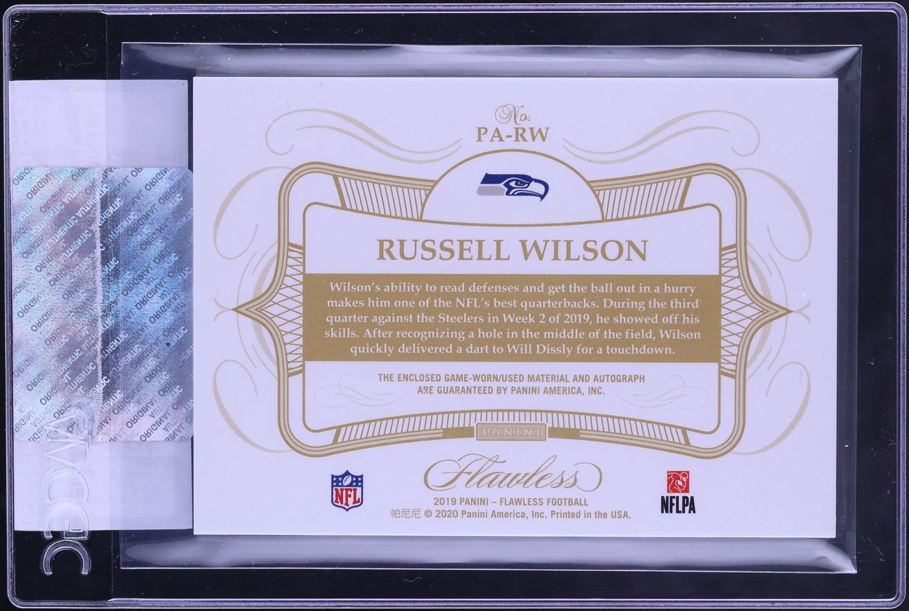2020 Panini Flawless '19 Russell Wilson PATCH AUTO /10 #PA-RW CGC AUTH - Photo 2