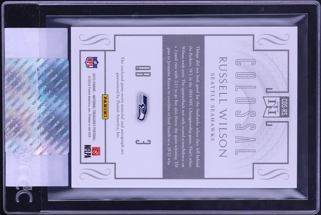 2015 National Treasures Colossal Prime Russell Wilson PATCH AUTO /5 #COS-RS CGC AUTH - Photo 2