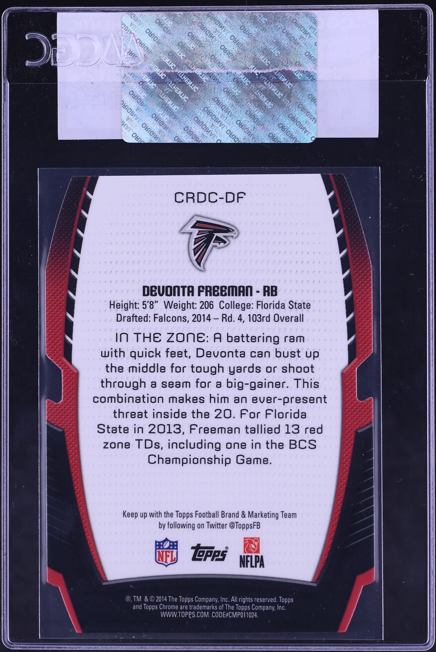 2014 Topps Chrome Superfractor Die-Cut Devonta Freeman ROOKIE 1/1 #CRDC-DF CGC AUTH - Photo 2