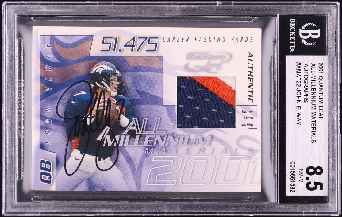 2001 Quantum Leaf All-Millennium John Elway PATCH AUTO /100 #AMAT22 BGS 8.5 NM-MT+ - Photo 1