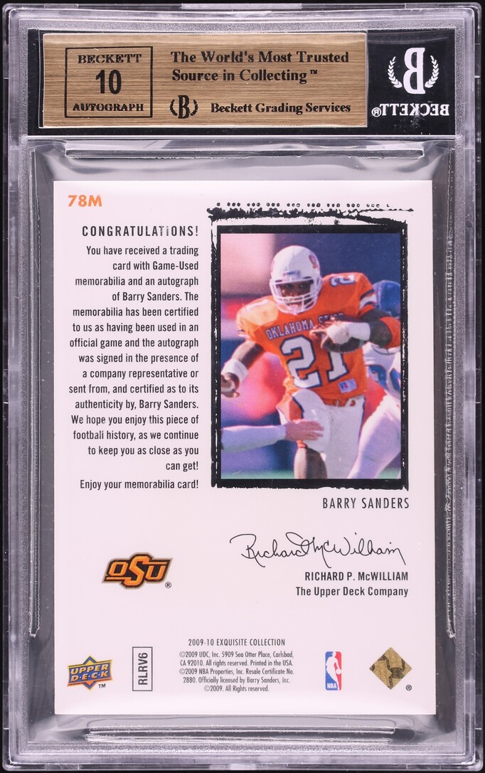 2009 Exquisite Collection Flashback Barry Sanders PATCH AUTO /25 BGS 9.5 GEM - Photo 2