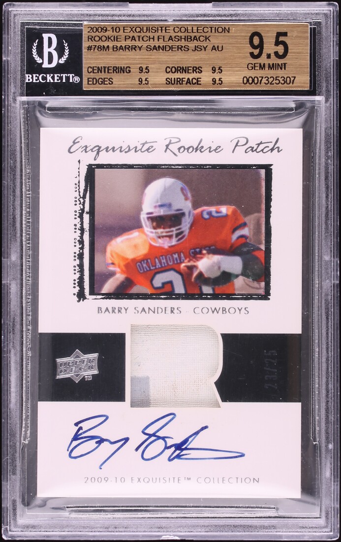 2009 Exquisite Collection Flashback Barry Sanders PATCH AUTO /25 BGS 9.5 GEM - Photo 1