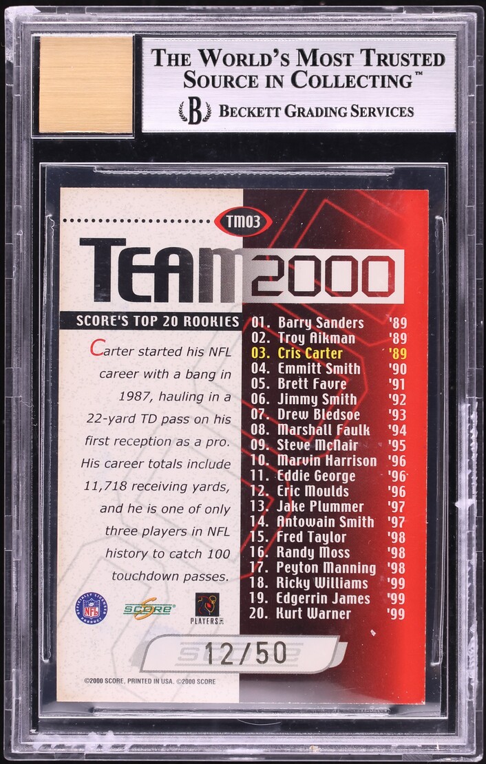 2000 Score Team '00 Cris Carter AUTO /50 #TM03 BGS 8.5 NM-MT+ - Photo 2