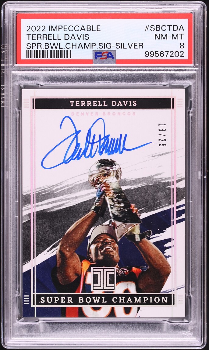 2022 Panini Impeccable Super Bowl Champion Silver Terrell Davis AUTO /25 #SBC-TDA PSA 8 NM-MT - Photo 1