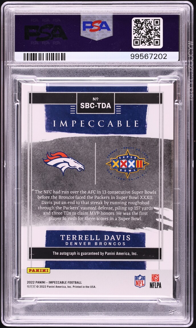 2022 Panini Impeccable Super Bowl Champion Silver Terrell Davis AUTO /25 #SBC-TDA PSA 8 NM-MT - Photo 2