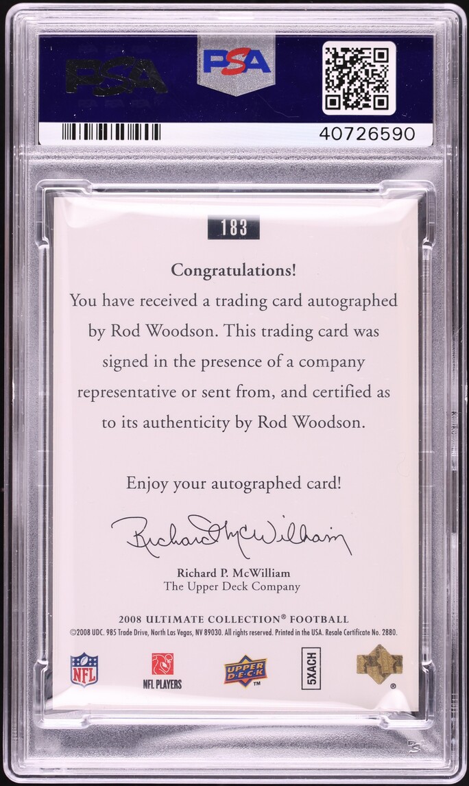 2008 Ultimate Collection '97 Legends Rod Woodson AUTO #183 PSA 8 NM-MT - Photo 2