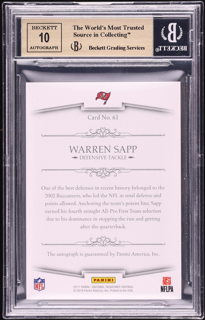 2017 National Treasures NFL Greatest Warren Sapp AUTO /25 #61 BGS 9.5 GEM MINT - Photo 2