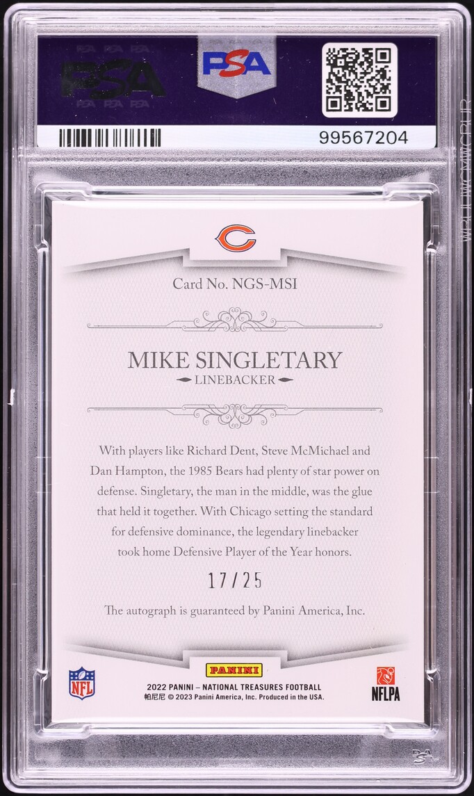 2022 National Treasures NFL Greatest Mike Singletary AUTO /25 #NGS-MSI PSA 8 NM-MT - Photo 2