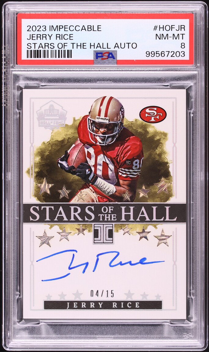 2023 Panini Impeccable Stars Of The Hall Jerry Rice AUTO /15 #HOF-JR PSA 8 NM-MT - Photo 1