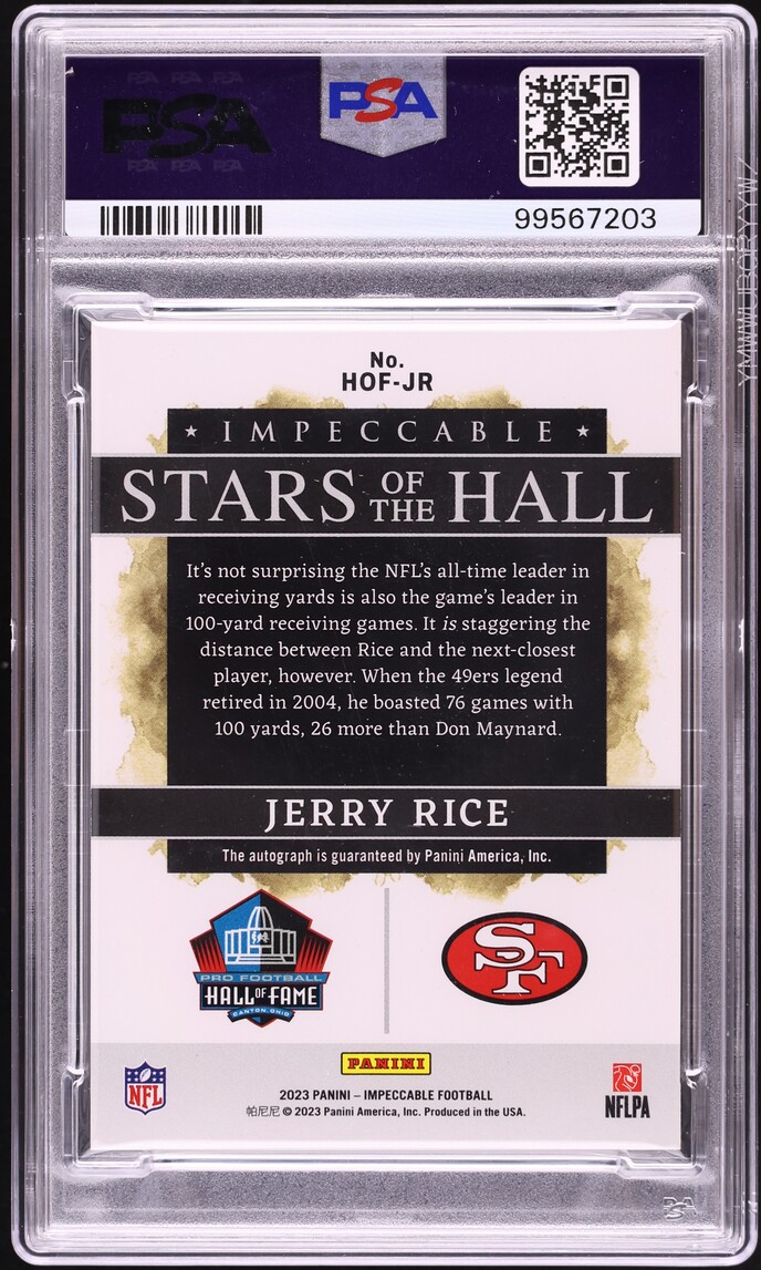 2023 Panini Impeccable Stars Of The Hall Jerry Rice AUTO /15 #HOF-JR PSA 8 NM-MT - Photo 2