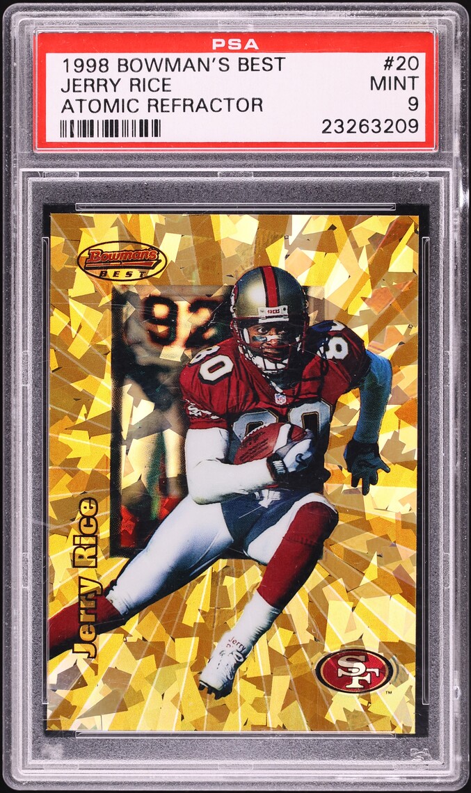 1998 Bowman's Best Atomic Refractor Jerry Rice /100 #20 PSA 9 MINT - Photo 1