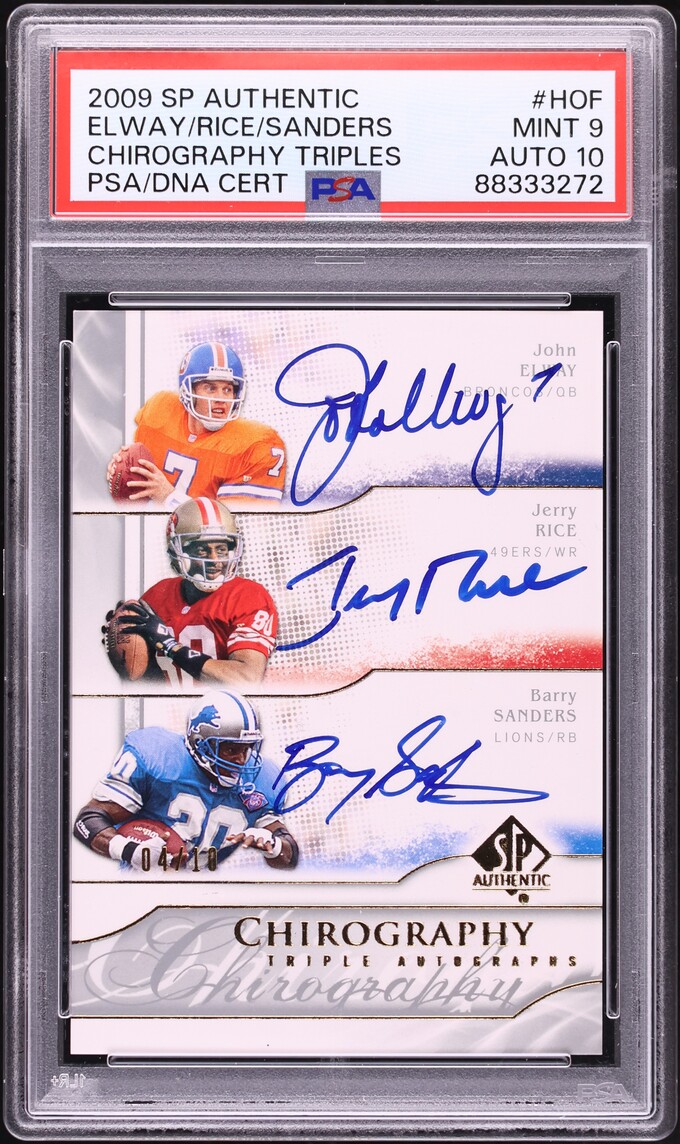 2009 SP Authentic Chirography Triples John Elway Jerry Rice Barry Sanders AUTO DNA 10 /10 PSA 9 - Photo 1