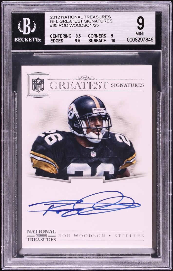 2012 National Treasures NFL Greatest Rod Woodson AUTO /25 #35 BGS 9 MINT - Photo 1