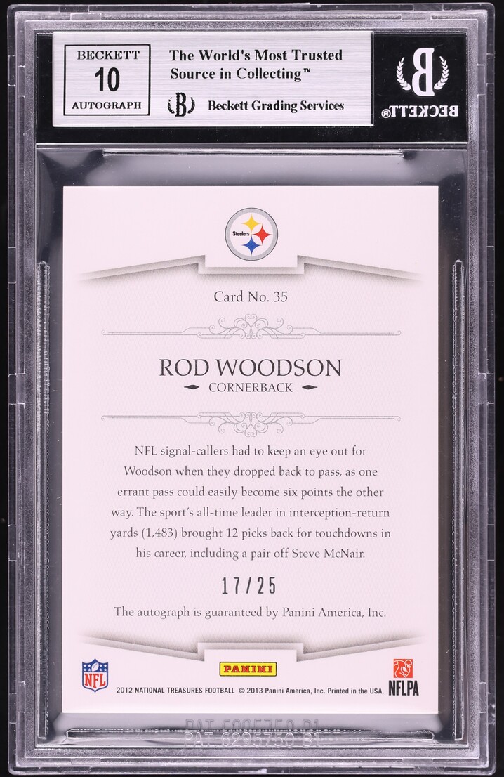 2012 National Treasures NFL Greatest Rod Woodson AUTO /25 #35 BGS 9 MINT - Photo 2