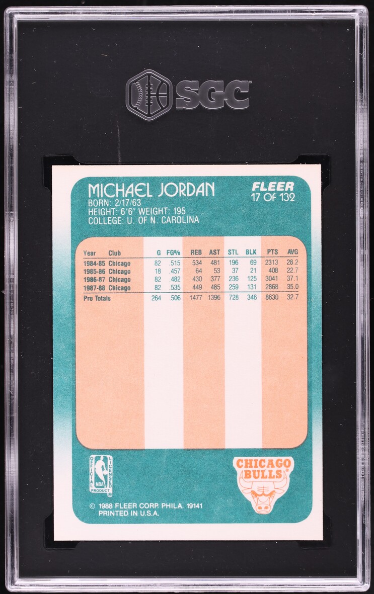 1988 Fleer Basketball Michael Jordan #17 SGC 10 GEM MINT - Photo 2