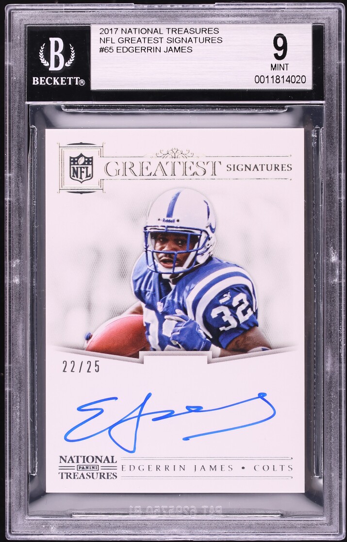 2017 National Treasures NFL Greatest Edgerrin James AUTO /25 #65 BGS 9 MINT - Photo 1
