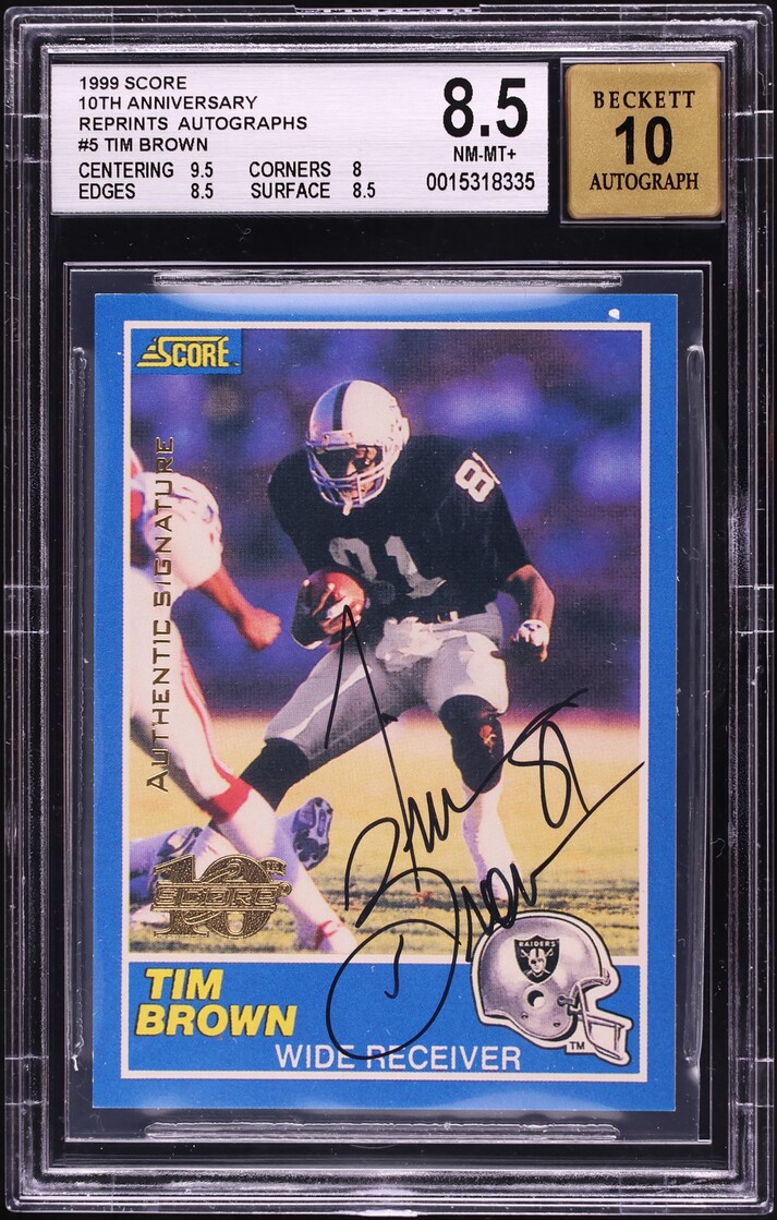 1999 Score 10th Anniversary Reprints Tim Brown AUTO /1989 #5 BGS 8.5 NM-MT+ - Photo 1