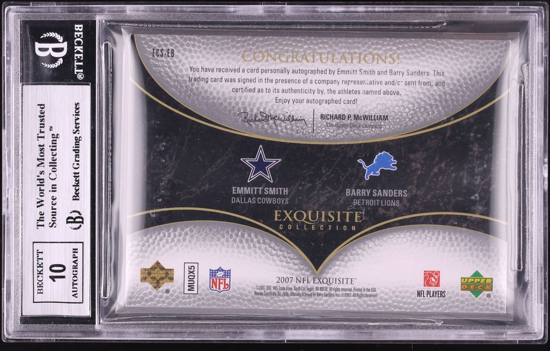 2007 Exquisite Collection Combos Emmitt Smith & Barry Sanders AUTO /25 #ECS-EB BGS 9 MINT - Photo 2
