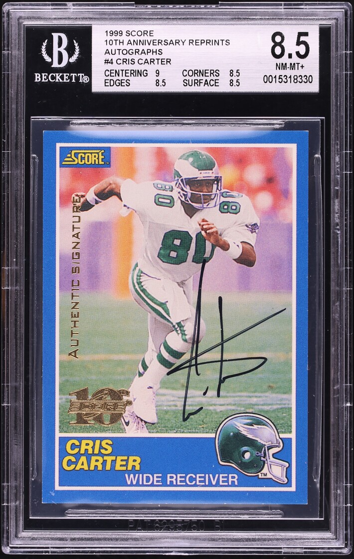 1999 Score 10th Anniversary Reprints Cris Carter AUTO /1989 #4 BGS 8.5 NM-MT+ - Photo 1