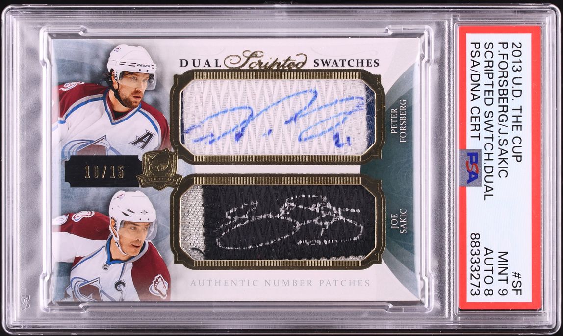 2013 Upper Deck The Cup Scripted Dual Peter Forsberg & Joe Sakic PATCH AUTO DNA 8 /15 PSA 9 - Photo 1