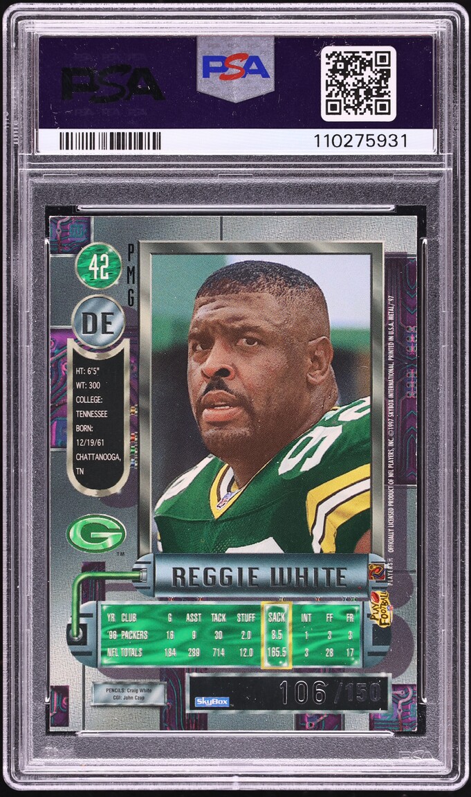 1997 Metal Universe Precious Metal Gems PMG Red Reggie White /150 #42 PSA 3 VG - Photo 2